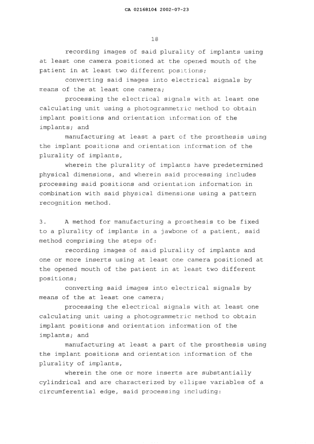 Document de brevet canadien 2168104. Revendications 20020723. Image 2 de 11