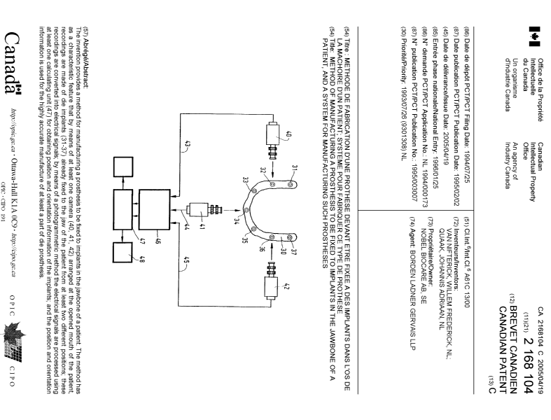 Document de brevet canadien 2168104. Page couverture 20050323. Image 1 de 1