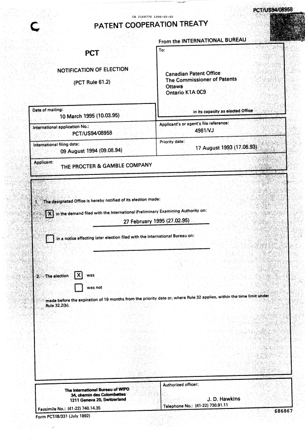 Document de brevet canadien 2168770. Rapport d'examen préliminaire international 19960202. Image 1 de 13