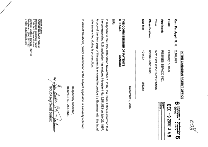 Canadian Patent Document 2169023. Prosecution-Amendment 20021209. Image 1 of 1