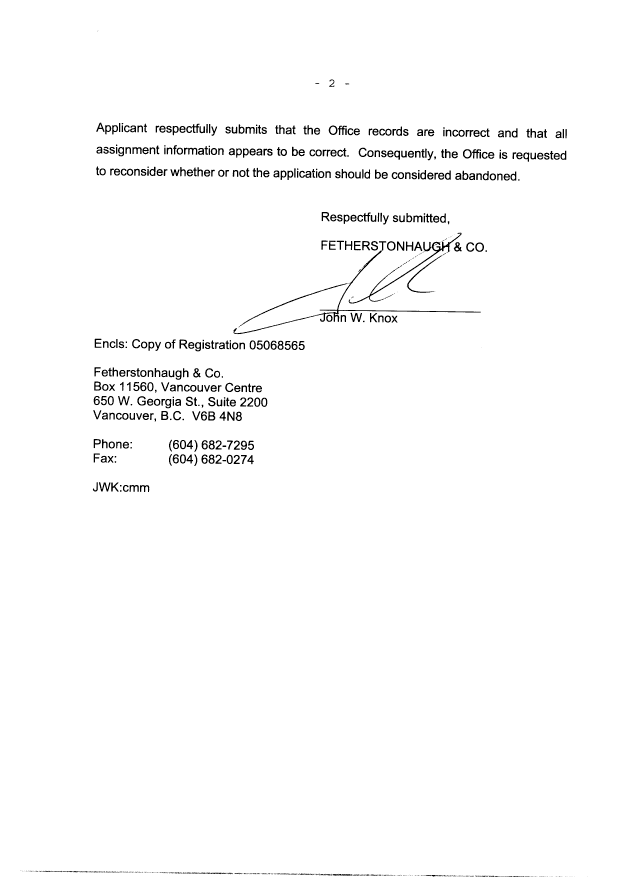 Document de brevet canadien 2169131. Cession 20000927. Image 2 de 3