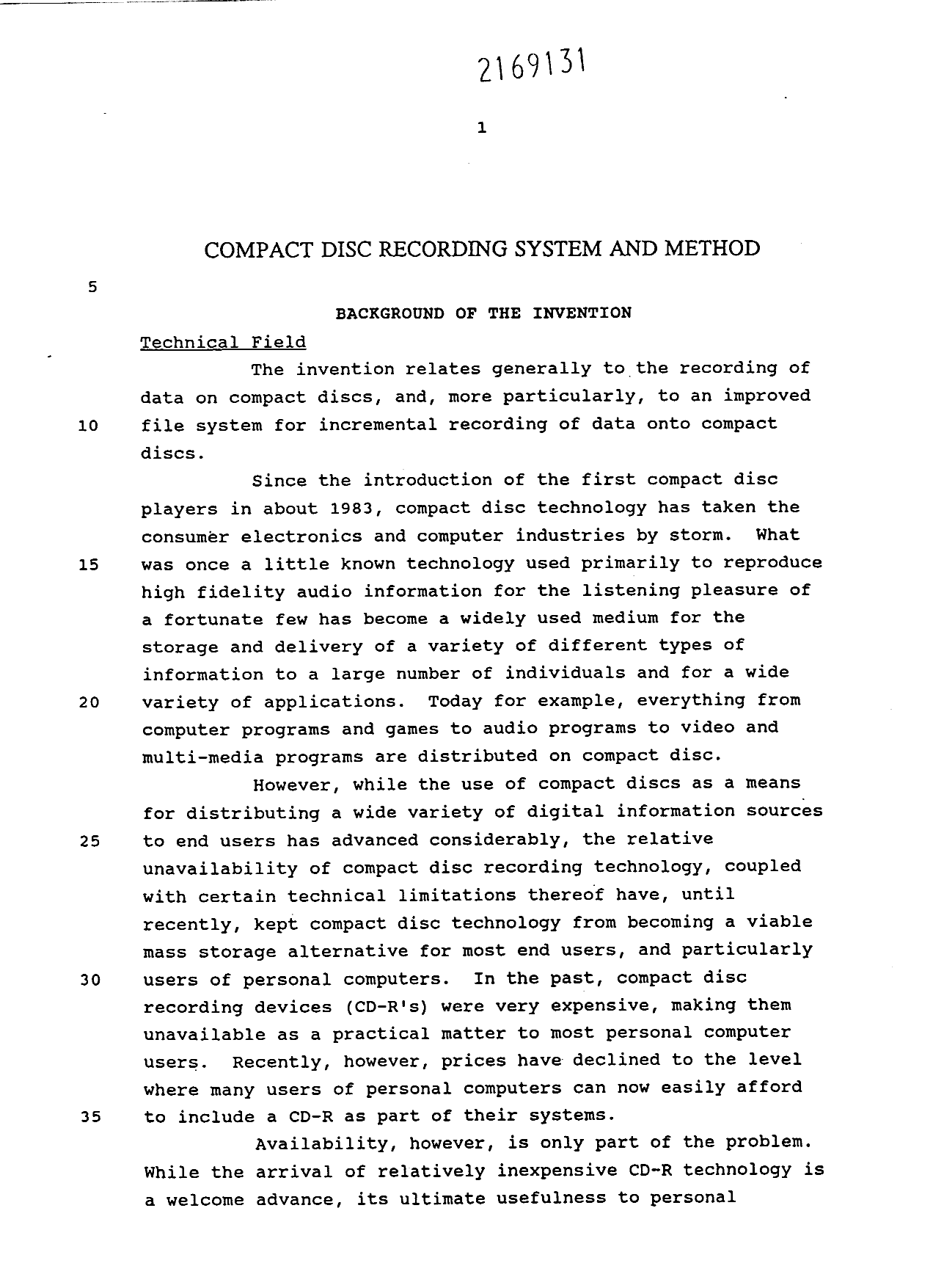 Canadian Patent Document 2169131. Description 20030115. Image 1 of 38