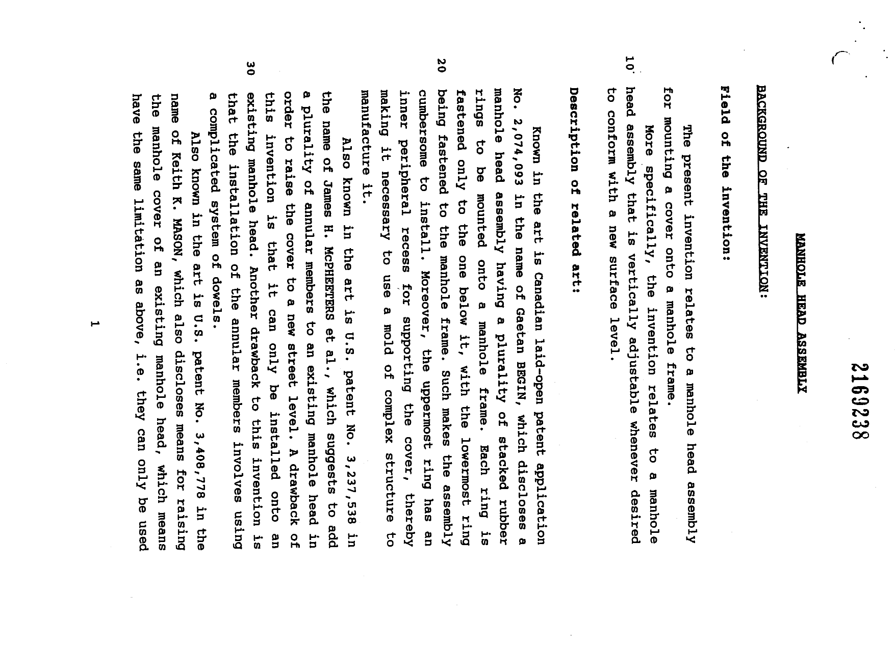Canadian Patent Document 2169238. Description 19960531. Image 1 of 8