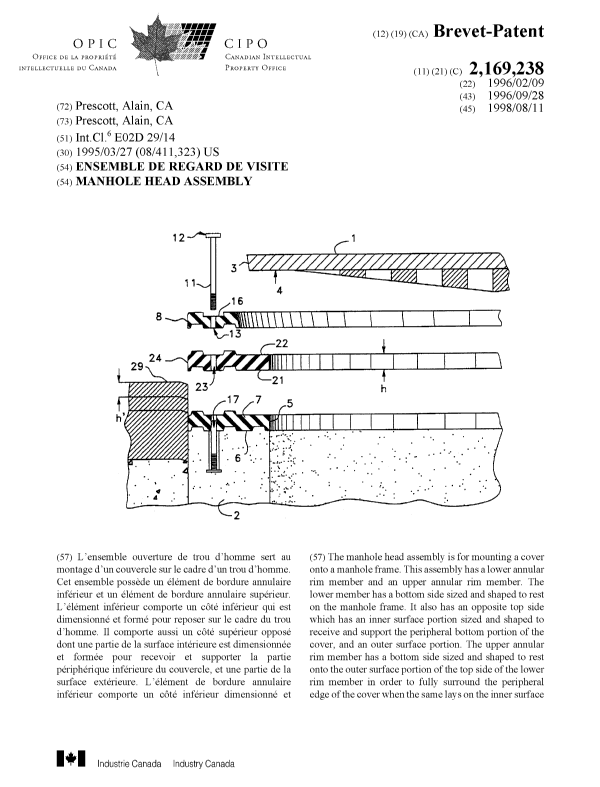 Document de brevet canadien 2169238. Page couverture 19980803. Image 1 de 2