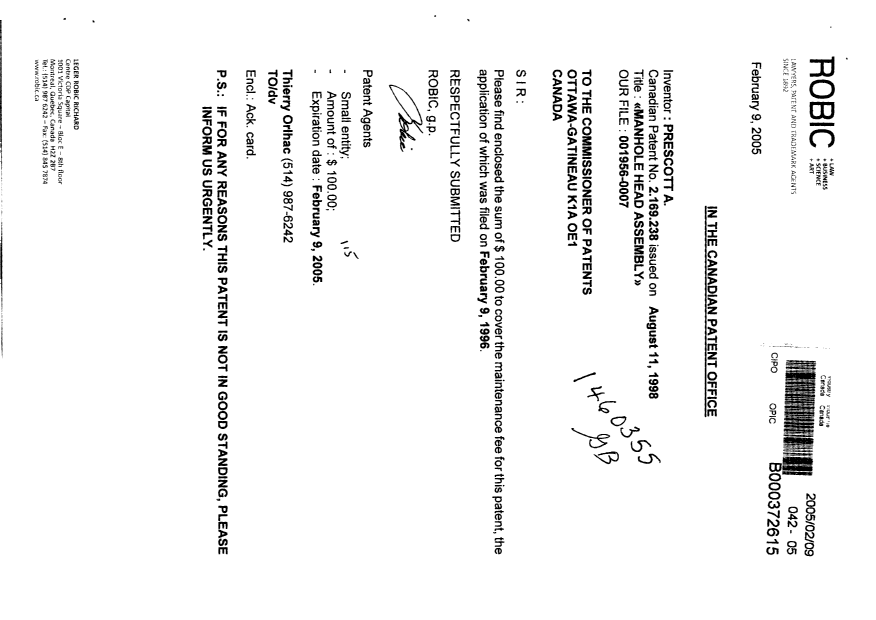 Canadian Patent Document 2169238. Fees 20050209. Image 1 of 2