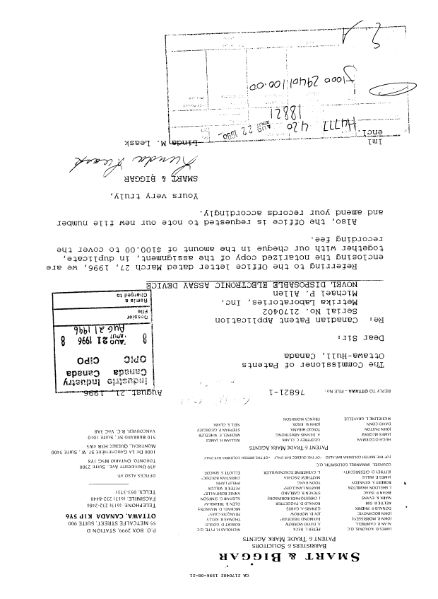 Document de brevet canadien 2170402. Demande d'entrée en phase nationale 19960821. Image 1 de 6