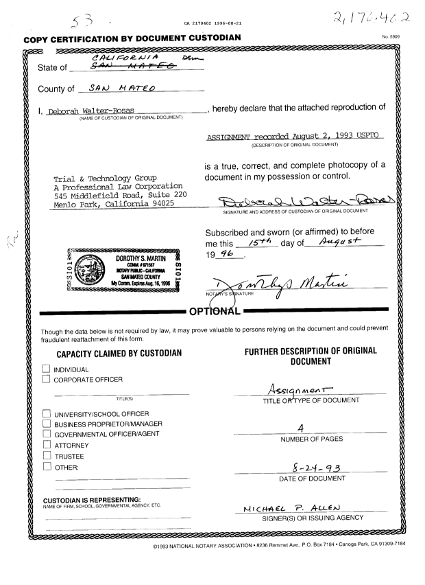 Canadian Patent Document 2170402. National Entry Request 19960821. Image 2 of 6