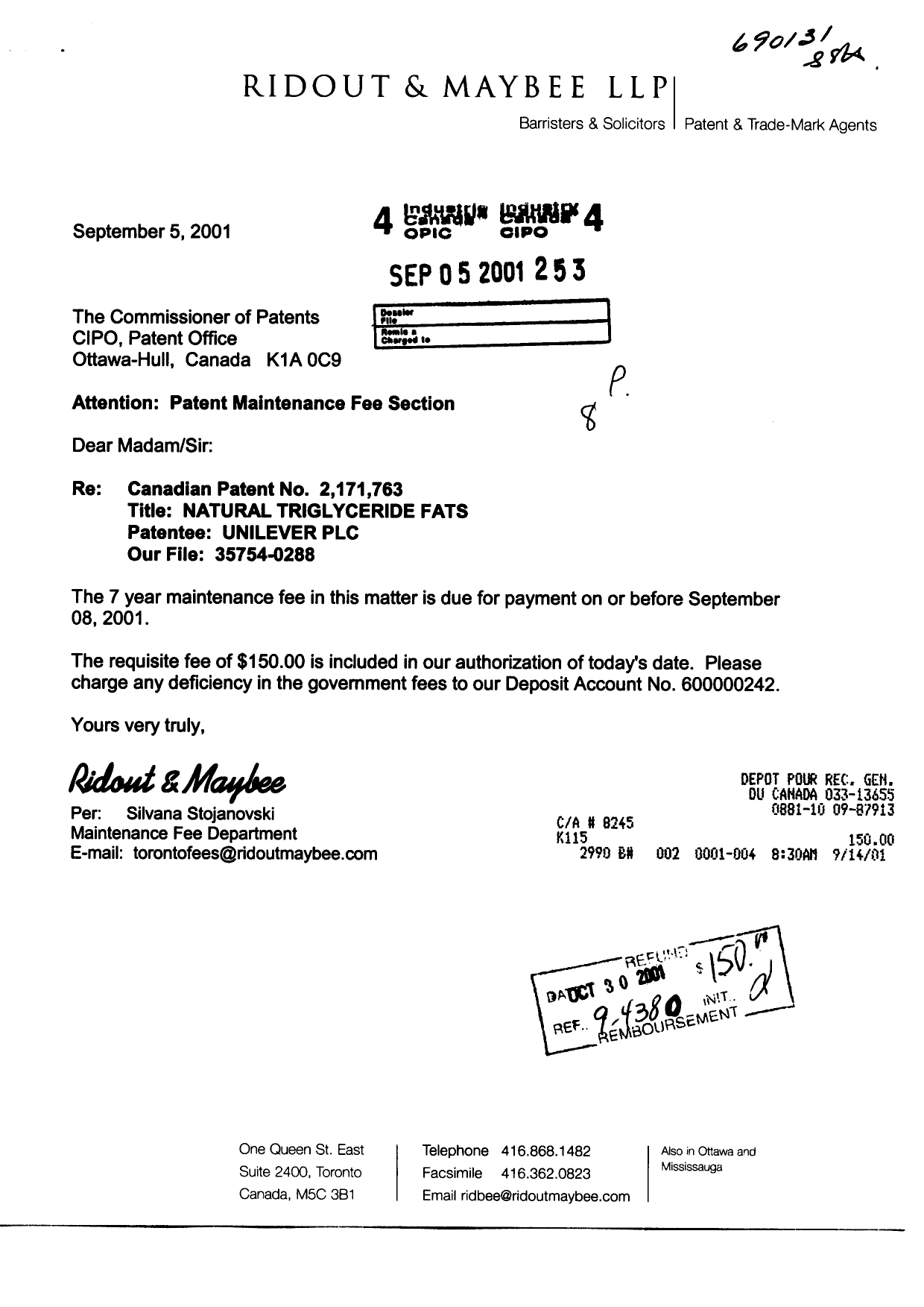 Canadian Patent Document 2171763. Correspondence 20010928. Image 2 of 2