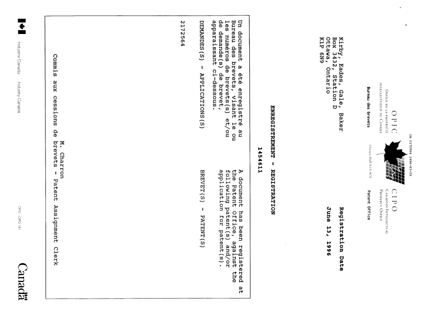 Document de brevet canadien 2172564. Correspondance de la poursuite 19960325. Image 1 de 10