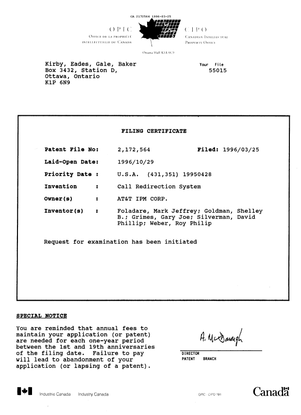 Document de brevet canadien 2172564. Correspondance de la poursuite 19960325. Image 2 de 10