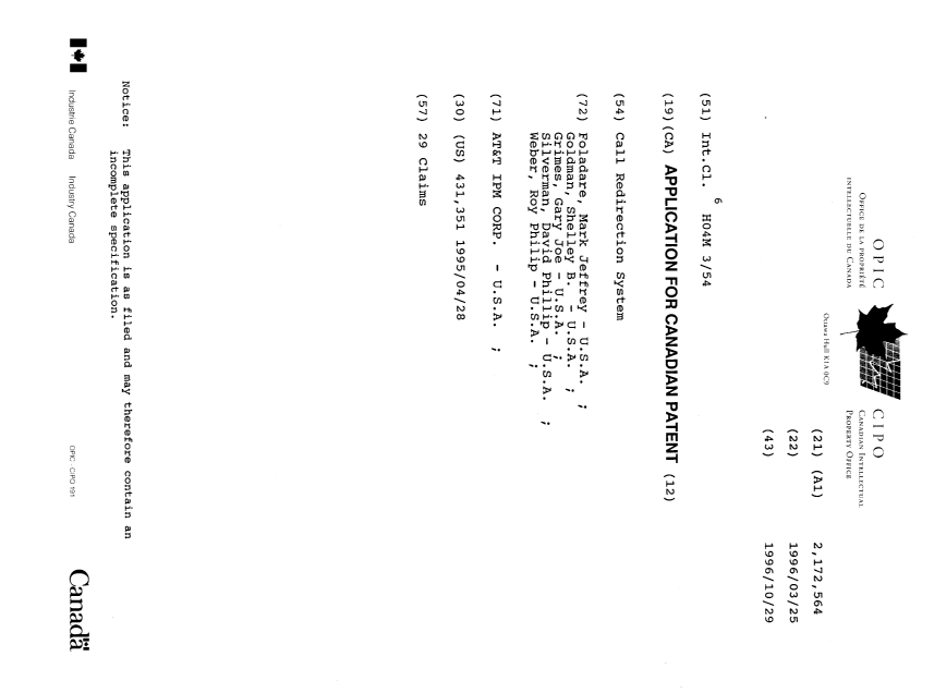 Document de brevet canadien 2172564. Page couverture 19960702. Image 1 de 1