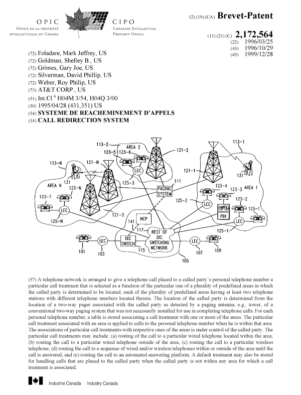 Canadian Patent Document 2172564. Cover Page 19991213. Image 1 of 1