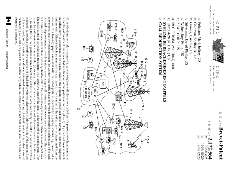 Document de brevet canadien 2172564. Page couverture 19991213. Image 1 de 1