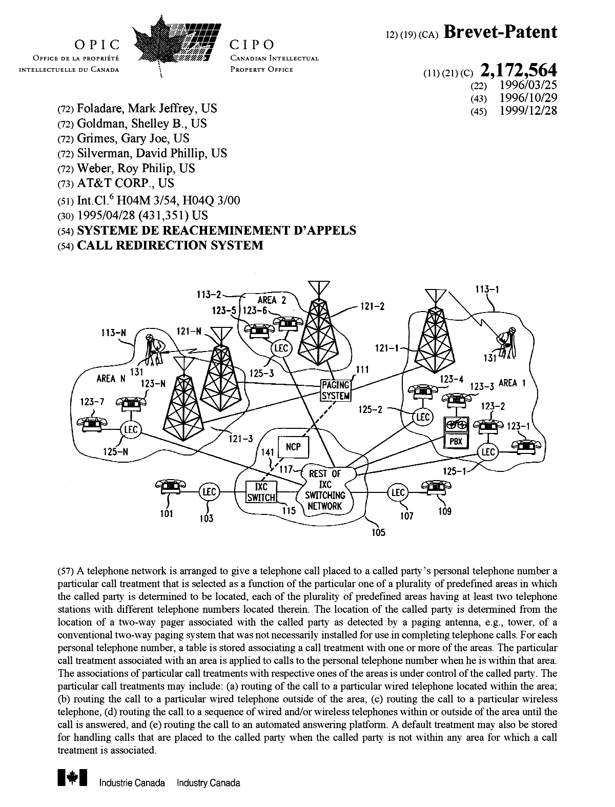 Document de brevet canadien 2172564. Page couverture 19991213. Image 1 de 1