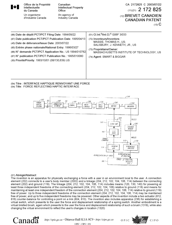 Canadian Patent Document 2172825. Cover Page 20030617. Image 1 of 1