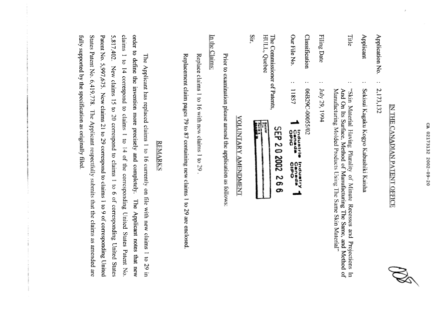 Document de brevet canadien 2173132. Poursuite-Amendment 20020920. Image 1 de 11