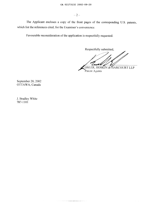 Document de brevet canadien 2173132. Poursuite-Amendment 20020920. Image 2 de 11