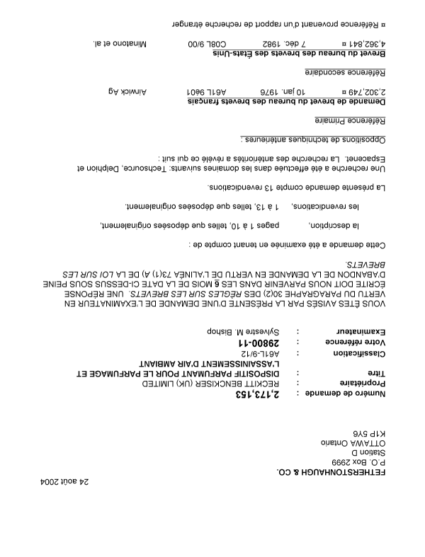 Canadian Patent Document 2173153. Prosecution-Amendment 20040824. Image 1 of 3