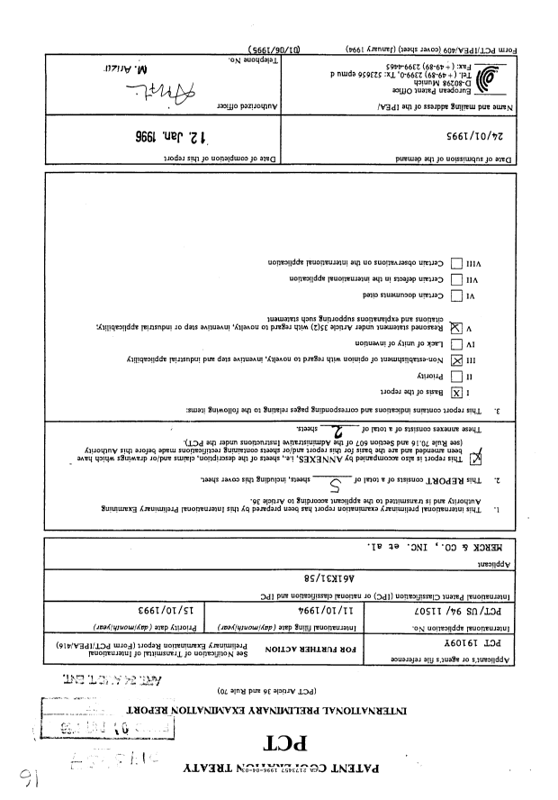 Document de brevet canadien 2173457. Rapport d'examen préliminaire international 19960403. Image 1 de 14