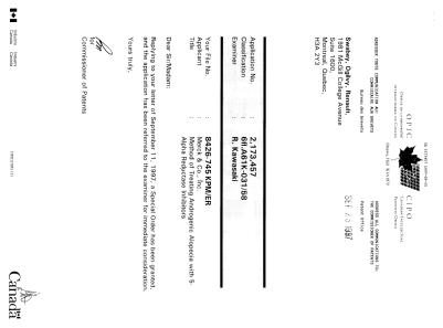 Document de brevet canadien 2173457. Correspondance 19961225. Image 1 de 1