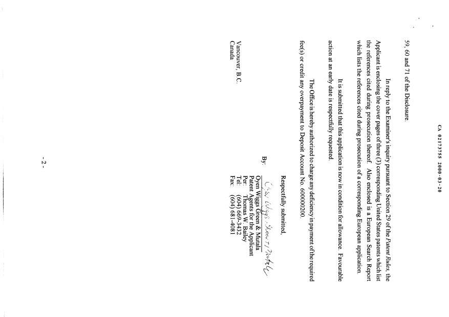 Canadian Patent Document 2173755. Prosecution-Amendment 20000320. Image 2 of 19