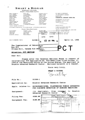 Document de brevet canadien 2174140. Cession 19960412. Image 1 de 17
