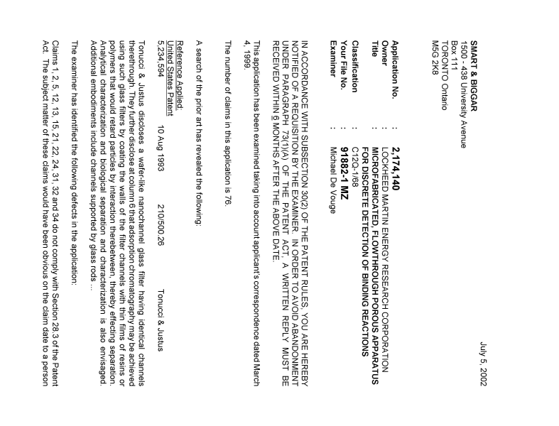 Canadian Patent Document 2174140. Prosecution-Amendment 20020705. Image 1 of 2