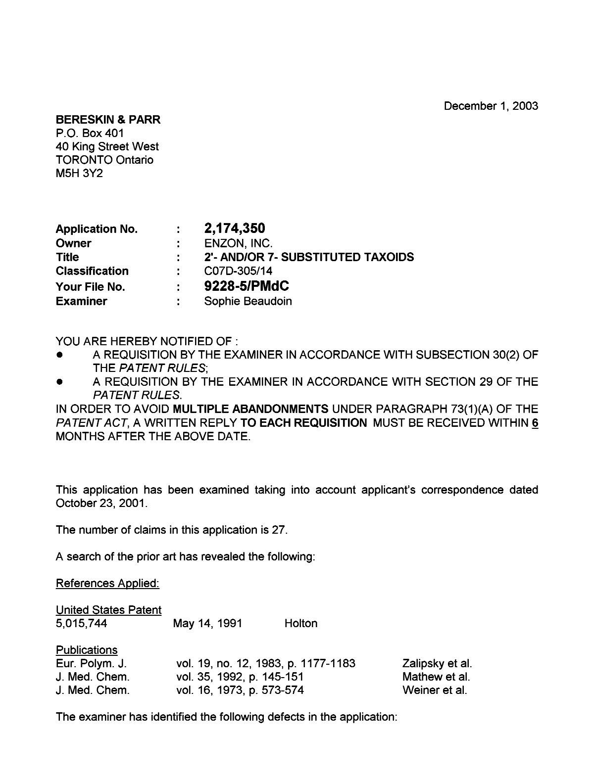 Document de brevet canadien 2174350. Poursuite-Amendment 20031201. Image 1 de 4