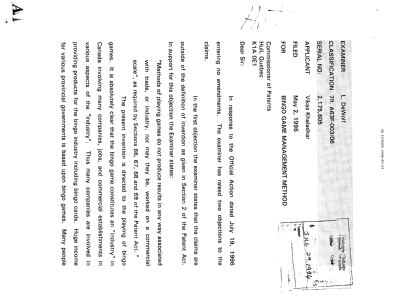 Canadian Patent Document 2175605. Prosecution Correspondence 19960729. Image 1 of 3