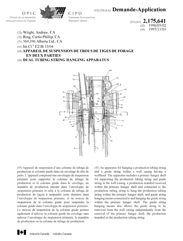 Document de brevet canadien 2175641. Page couverture 19971203. Image 1 de 1