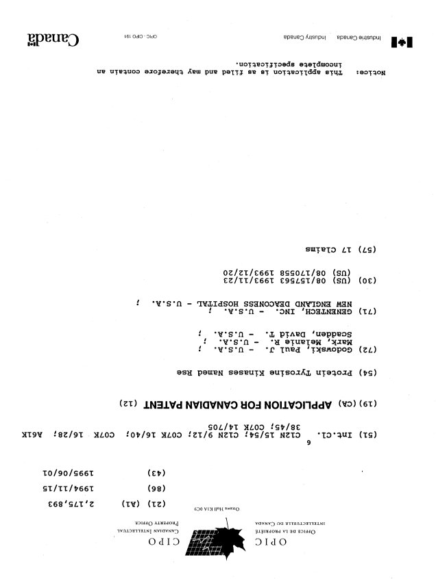 Document de brevet canadien 2175893. Page couverture 19960815. Image 1 de 1