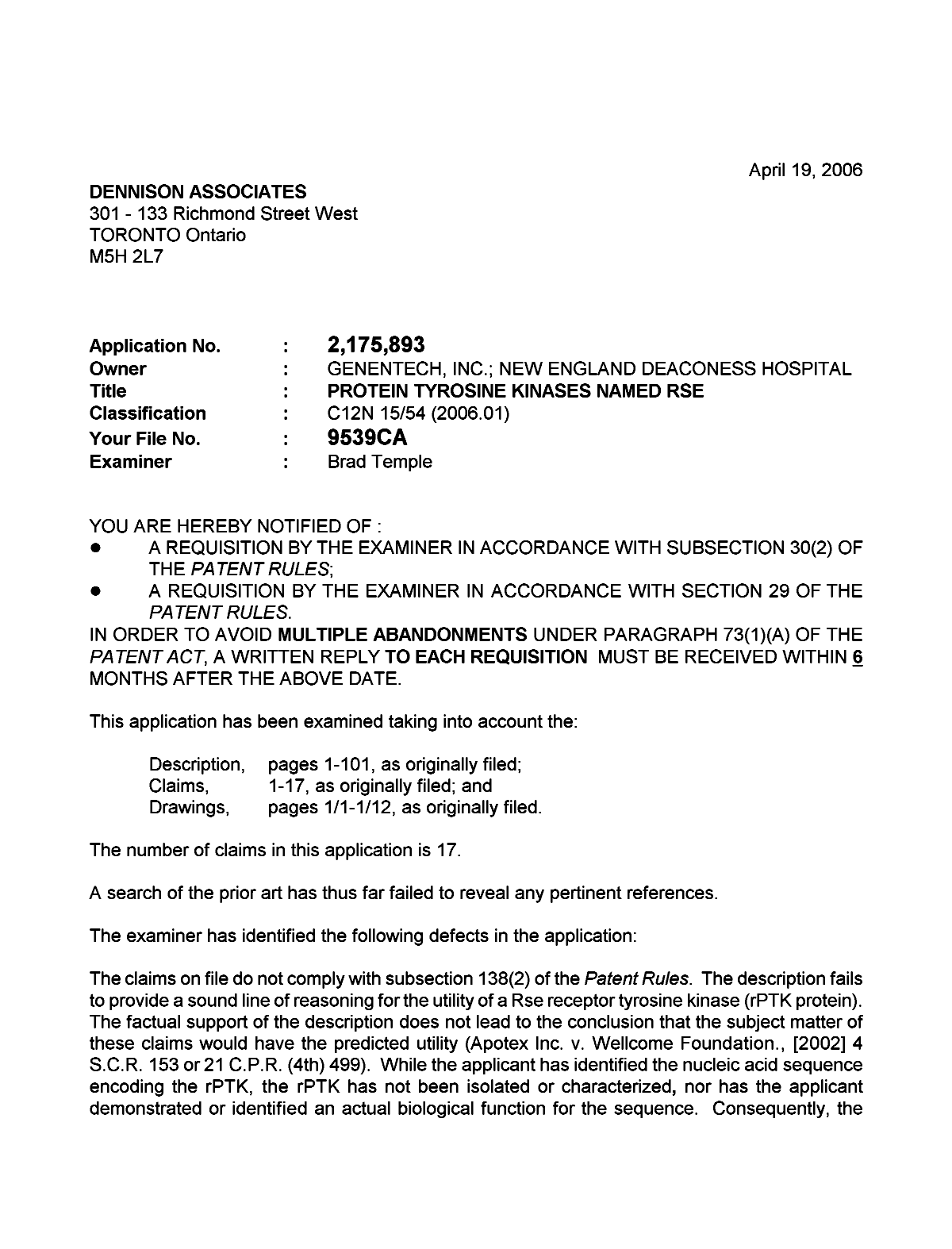 Document de brevet canadien 2175893. Poursuite-Amendment 20060419. Image 1 de 3