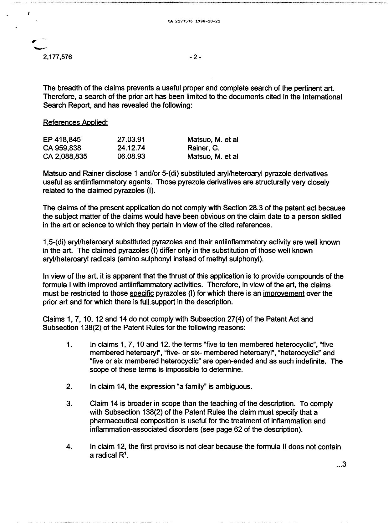 Document de brevet canadien 2177576. Demande d'examen 19981021. Image 2 de 3