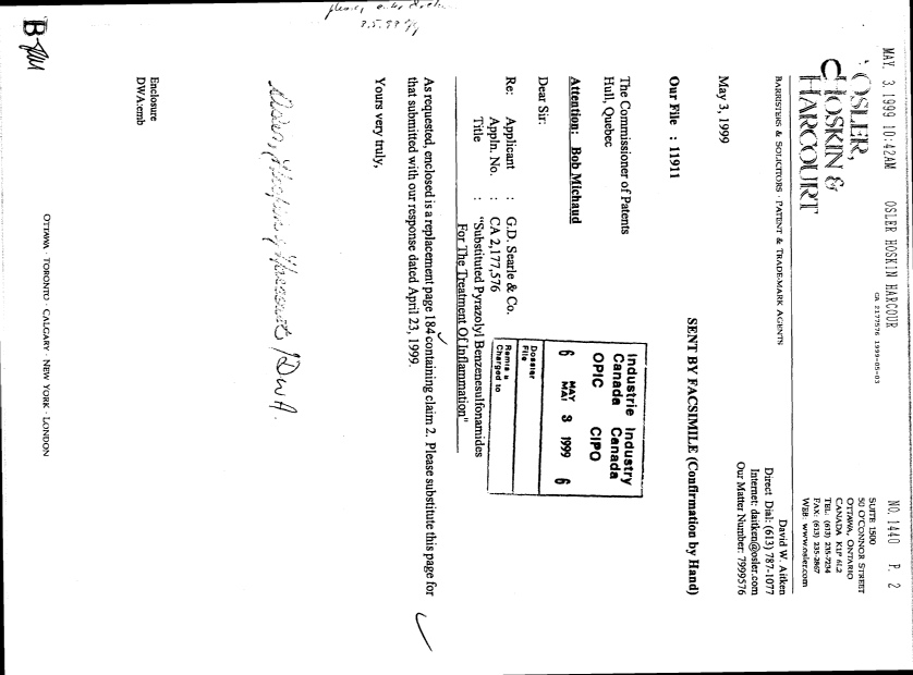 Canadian Patent Document 2177576. Prosecution-Amendment 19981203. Image 2 of 3