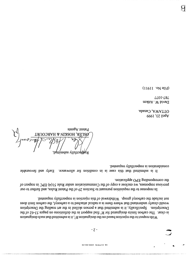 Canadian Patent Document 2177576. Prosecution-Amendment 19981226. Image 2 of 2