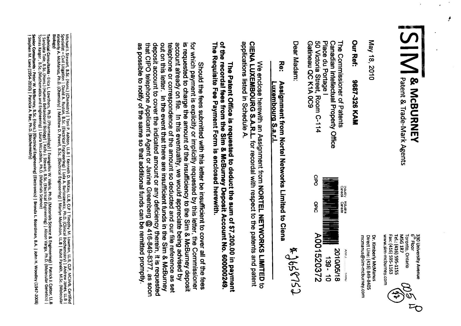 Canadian Patent Document 2177664. Assignment 20100518. Image 1 of 10