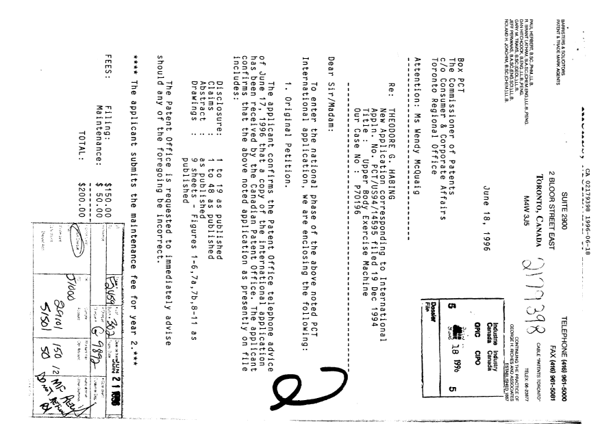 Canadian Patent Document 2179398. Fees 19960618. Image 1 of 1