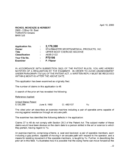 Document de brevet canadien 2179398. Poursuite-Amendment 20000410. Image 1 de 2