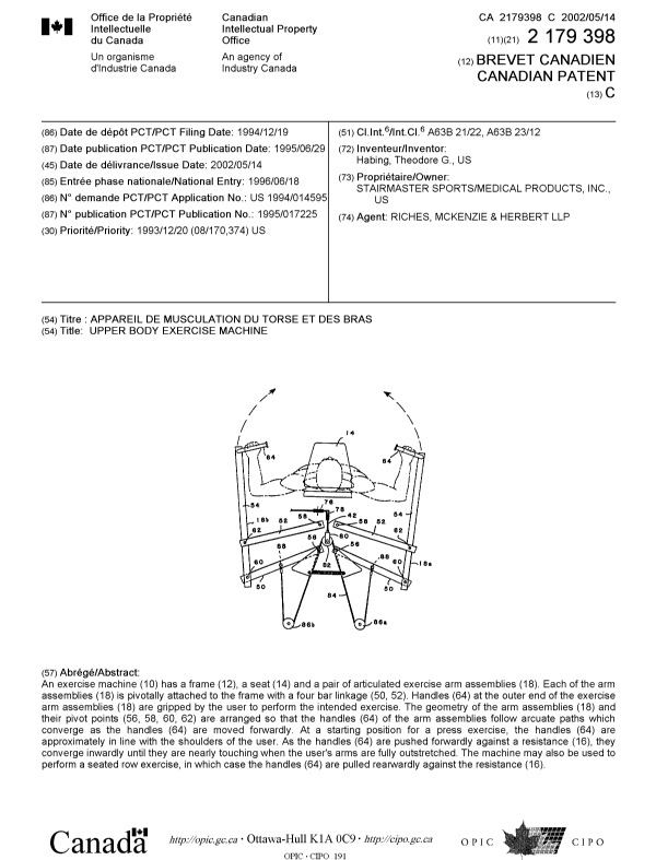 Canadian Patent Document 2179398. Cover Page 20020409. Image 1 of 1