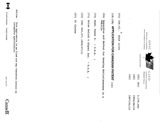 Document de brevet canadien 2179464. Page couverture 19960927. Image 1 de 1
