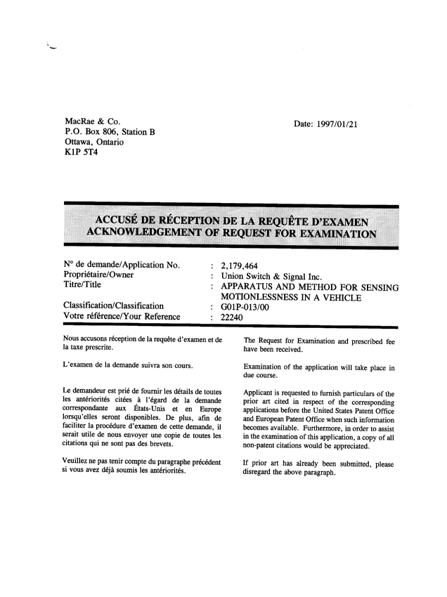 Document de brevet canadien 2179464. Poursuite-Amendment 19961216. Image 8 de 8