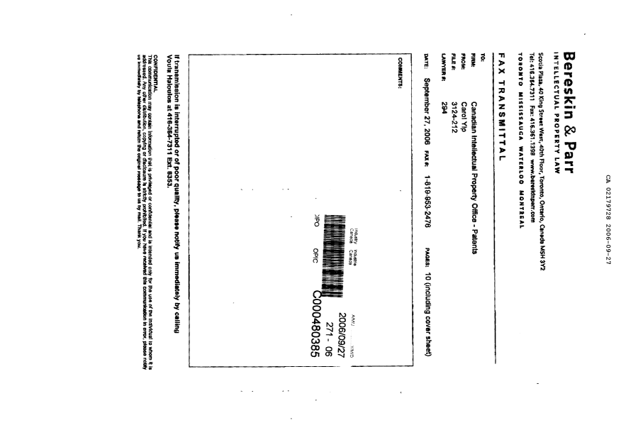 Document de brevet canadien 2179728. Poursuite-Amendment 20051227. Image 10 de 10