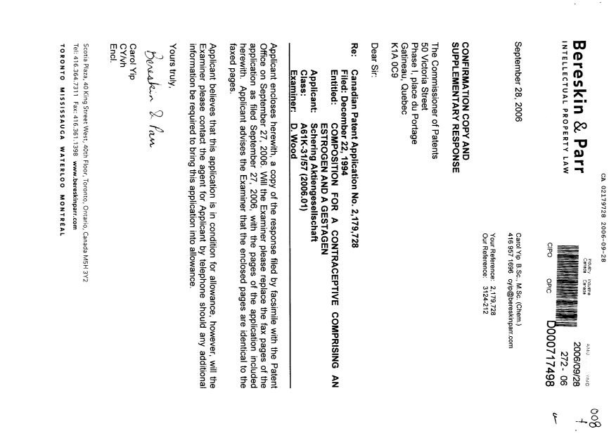Document de brevet canadien 2179728. Poursuite-Amendment 20051228. Image 1 de 10