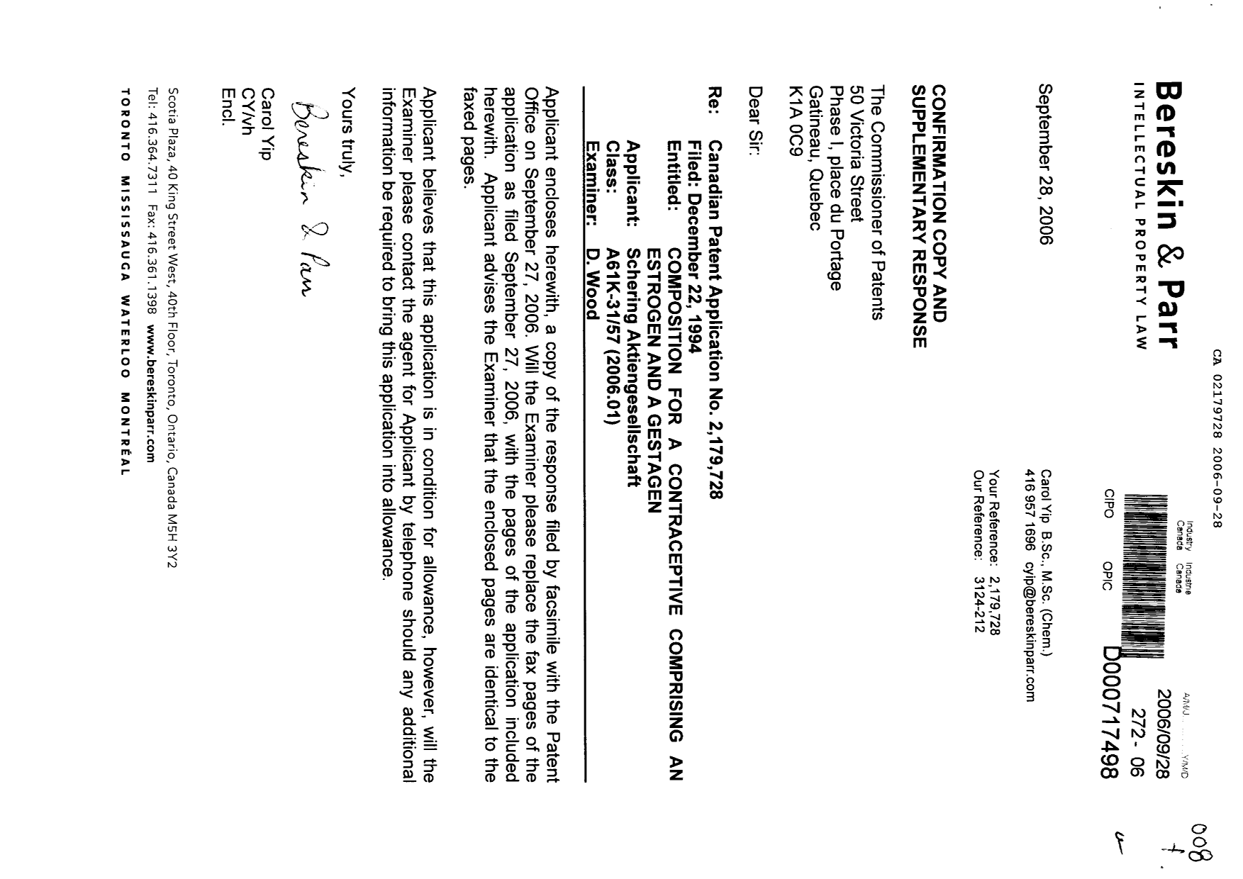 Document de brevet canadien 2179728. Poursuite-Amendment 20051228. Image 1 de 10