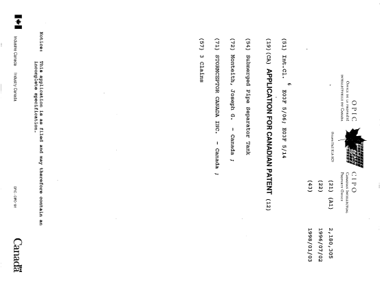 Document de brevet canadien 2180305. Page couverture 19961009. Image 1 de 1