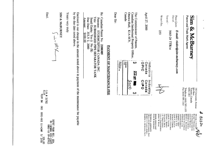 Canadian Patent Document 2180305. Fees 20000427. Image 1 of 1
