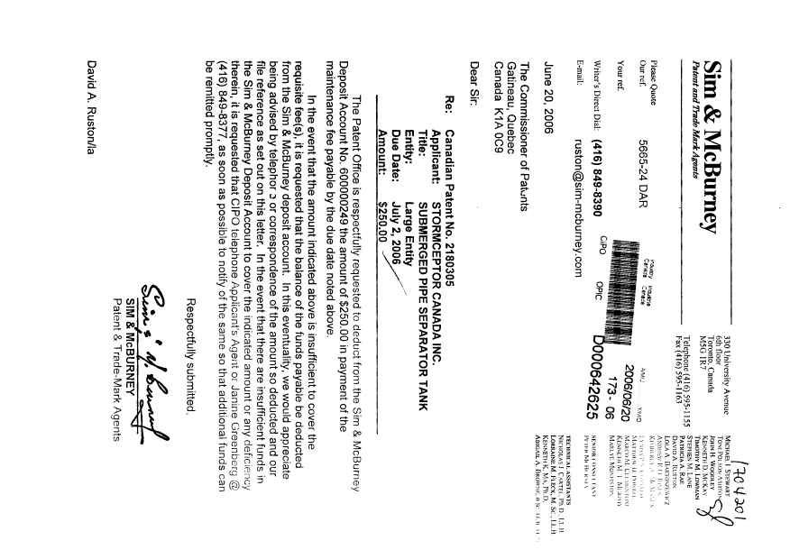 Document de brevet canadien 2180305. Taxes 20060620. Image 1 de 1