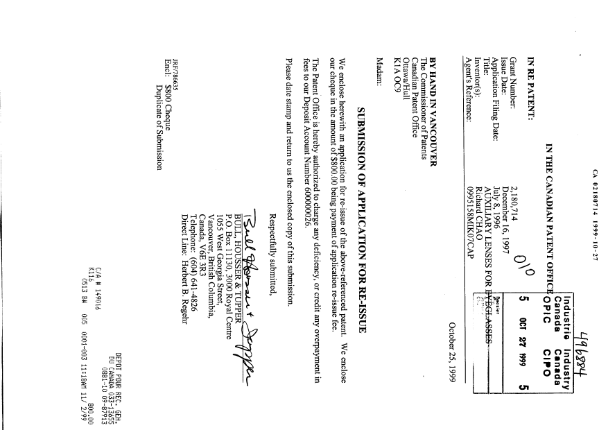 Document de brevet canadien 2180714. Poursuite-Amendment 19991027. Image 1 de 34