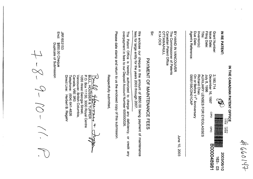 Document de brevet canadien 2180714. Taxes 20030610. Image 1 de 1