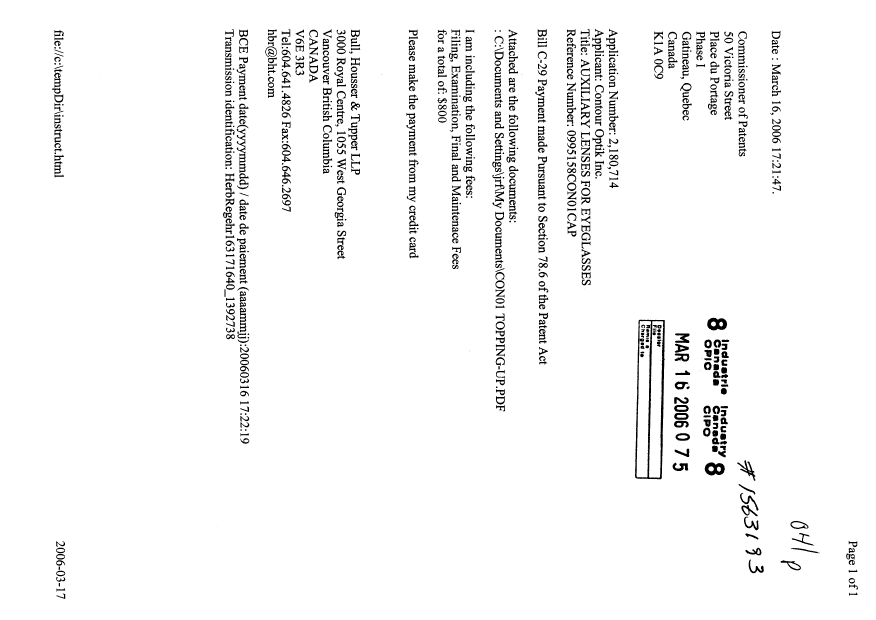 Document de brevet canadien 2180714. Poursuite-Amendment 20060316. Image 1 de 3